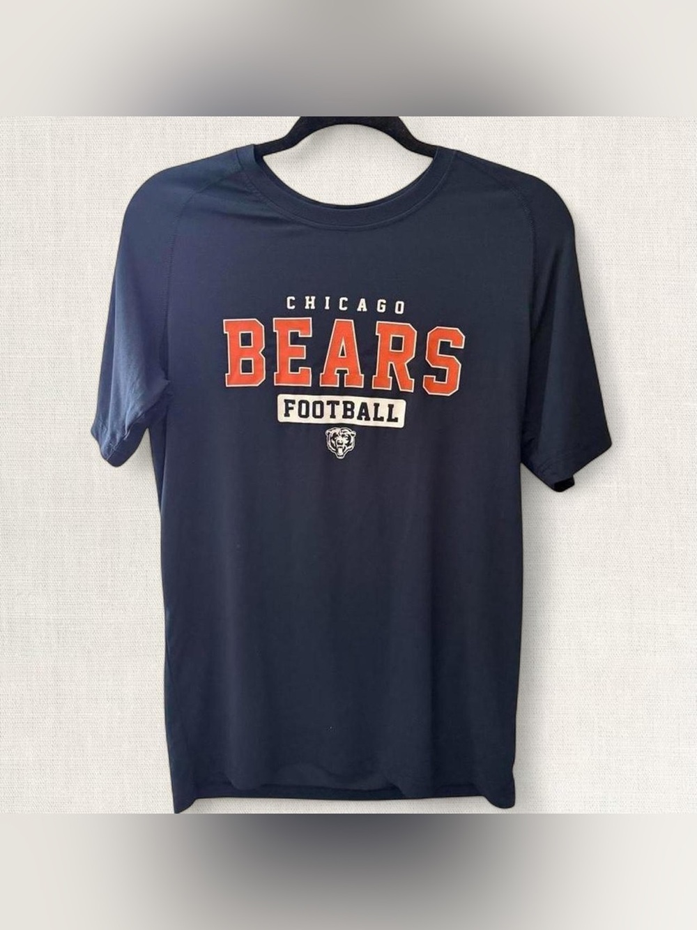 New Era Navy Chicago Bears Graphic Tee with Orange Lettering